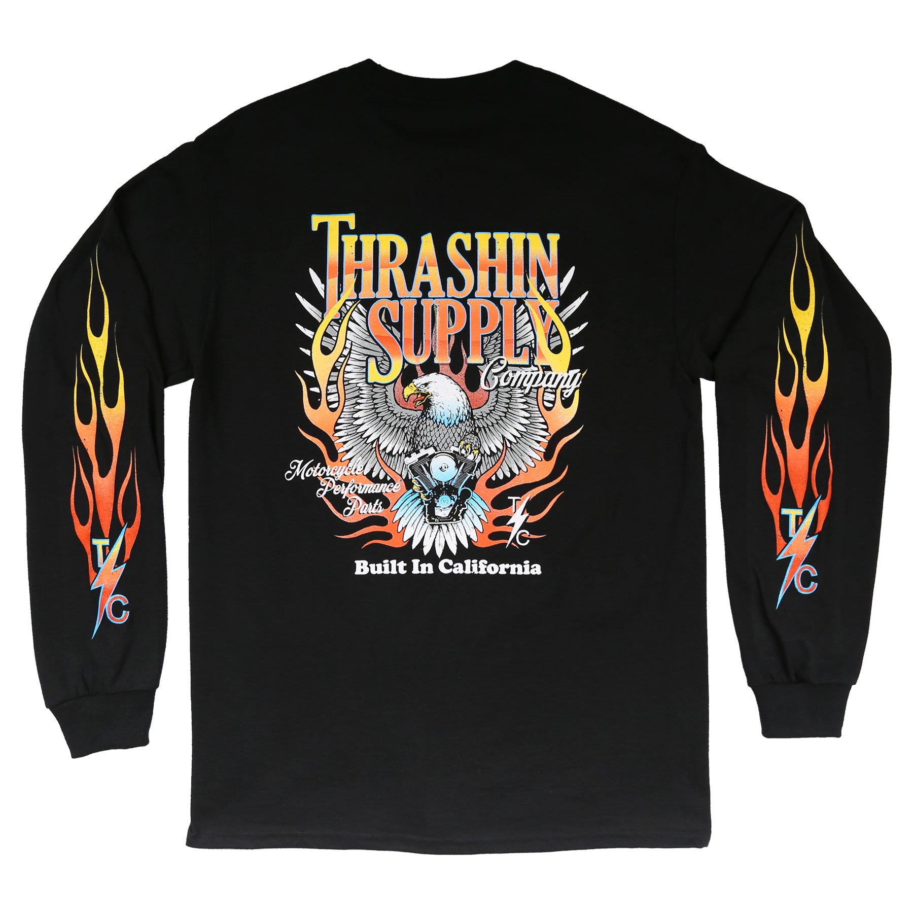 Shirt with store flames on sleeves